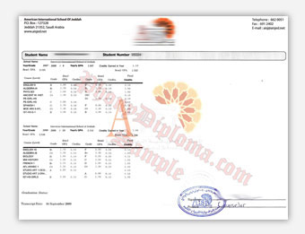 American International School of Jeddah - Fake Diploma Sample from Egypt